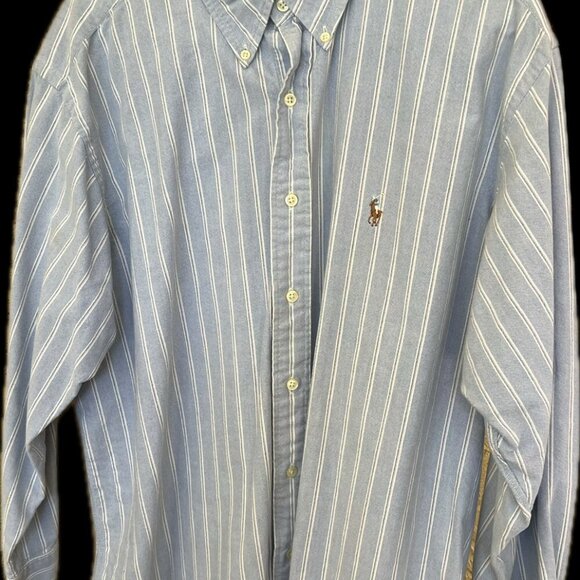 POLO Ralph Lauren Men's Blue Striped Button Down Oxford Shirt: 17-32/33 - Picture 3 of 6